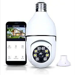 Câmera Segurança Lâmpada IP Wi-Fi 360° Full HD Inteligente A Prova D'água Visão Noturna 1080P HD Áudio Bidirecional e Detecção de Movimento Controle pelo Celular Ideal para Casa e Escritório Premium