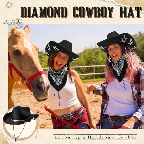 Image of Hercicy 4 Pcs Cowgirl Costume Set Cowboy Hat Sunglasses Bandana Earring Halloween Costume Accessories for Women Cosplay Party