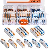 JOMERON 54PCS Lever Nuts Wire Connectors, 1 to 1 Inline Electrical Lever Wire Connectors kit for Qui