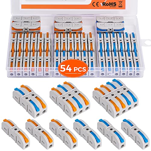 Jomeron 54Pcs Lever Nuts Wire Connectors, 1 To 1 Inline Electrical Lever Wire Connectors Kit For Quick Connect, Pushin Compact Splicing Lever Wire Connectors, Butt Terminals For Wiring 28-12 Awg #TOP5