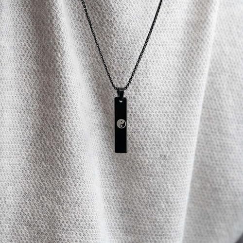 Image of Mesmerize Spiritual Mini Tag Stainless Steel Necklaces for Men | Locket and Pendant Necklace for Men and Guys | Necklace with Chain in Black and Silver | 6-Month Warranty.