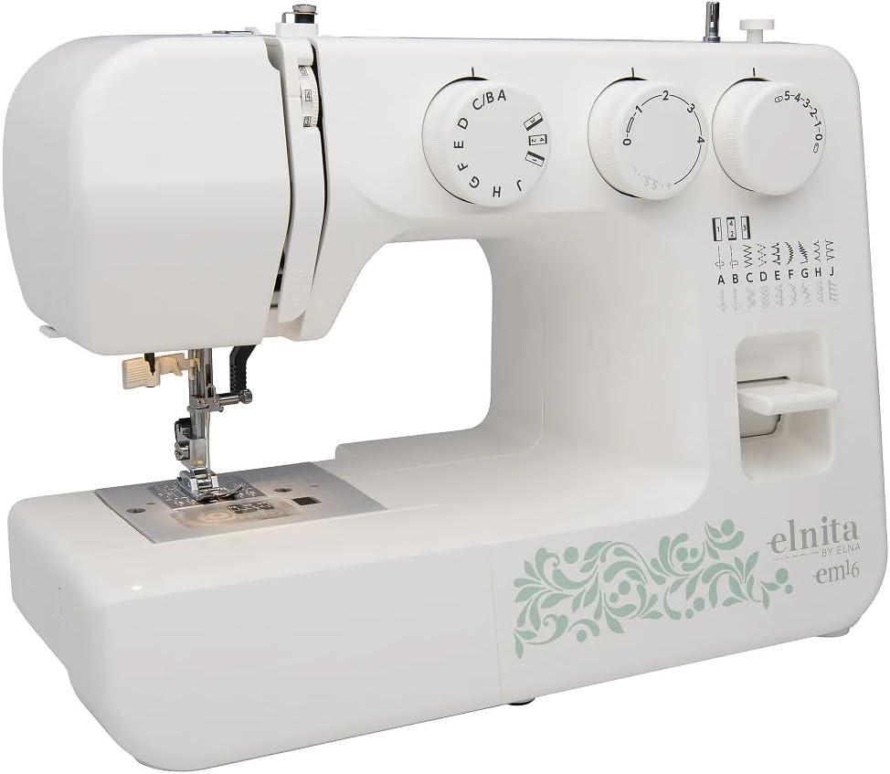 Elnita EM16 Mechanical Sewing Machine with 16 Stitches, Built-in Needle Threader, and Free Arm Convertible; Lightweight and Portable for All Home Sewing
