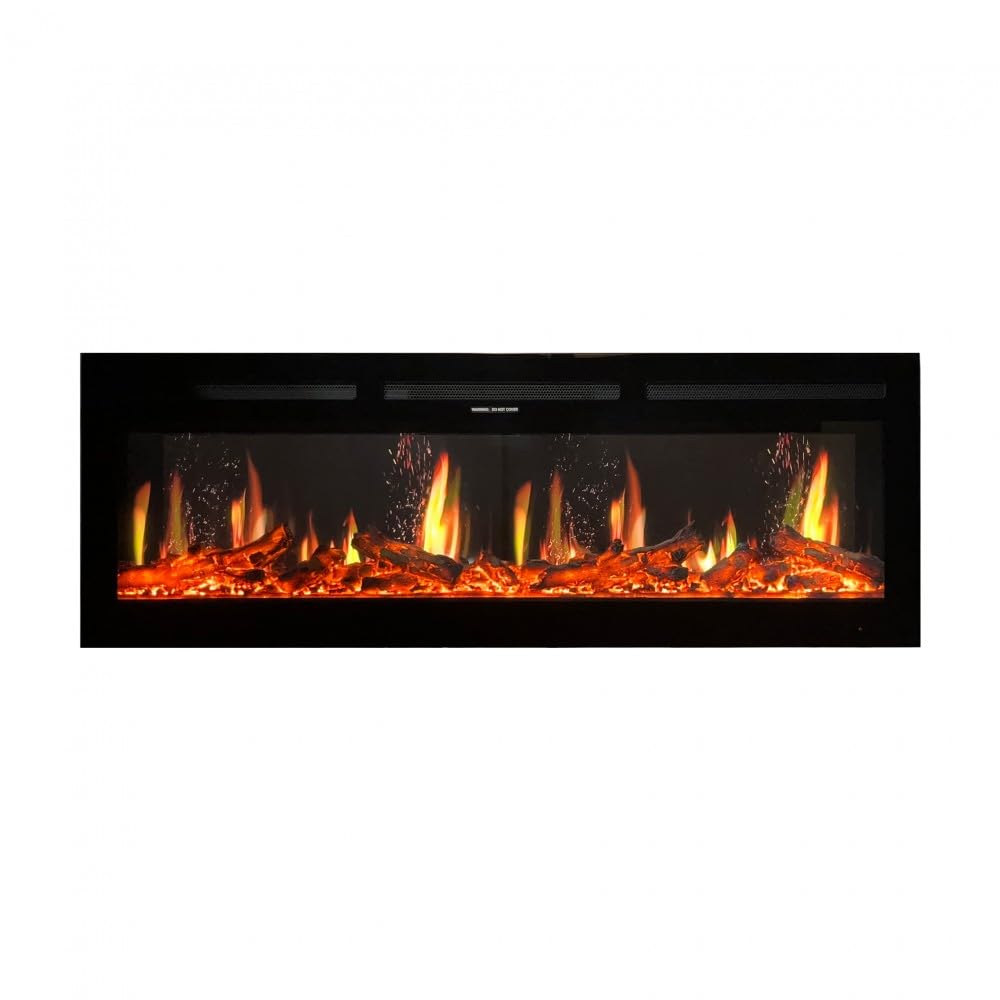 V-Art, camino elettrico da parete con schermo LCD, effetto fiamma realistico, 5 colori, stufa con tecnologia di visualizzazione delle fiamme 5D (127 cm)