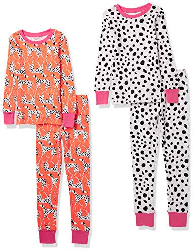 Amazon Essentials unisex barn tät passform bomullspyjamas nattkläder, paket med 2, vit dalmation, 8