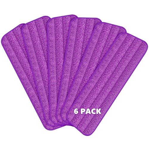 MEXERRIS 6 Pezzi Panno Mocio in Microfibra, Mop Pads Ricambio Panni Riutilizzabili e Lavabili in Lavatrice per Scopa Lavapamenti a Spruzzo, Viola, 39 x 13 cm