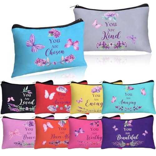 10 Pcs Housekeeping Appreciation Gift Bulk Christian Makeup Bags Gifts for Surgical Tech Religious Inspirationa Purple Butterfly Lavender Canvas Pouch Toiletry for Church Favors(Colorful)