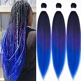 Ai Yuchen Pre Stretched Braiding Hair Ombre Black Purple Blue Braiding Hair Pre Stretched 26 inch 3 packs Colored Crochet Hair Extensions for Box Braids