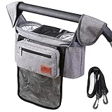 Kinderwagen Organizer Universal mit Isolierten Getränkehalter/Becherhalter,Buggy Organizer Wasserdicht Kinderwagentasche Baby Kinderwagen Zubehör mit Reißverschlusstasche,Schultergurt (Grau)