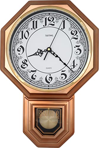 Traditionelle Schulhaus-Wanduhr mit arabischem Pendel, Glockenspiel, stündlich mit Westminster-Melodie (Vintage Copper AV-VC) Cover