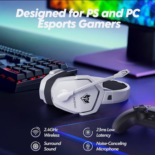 NUBWO G06 Dual Wireless Gaming Headset with Microphone for PS5, PS4, PC - 23ms Low Latency Audio - 100-Hour of Playtime - 50mm Drivers (White-Black) - Image 3