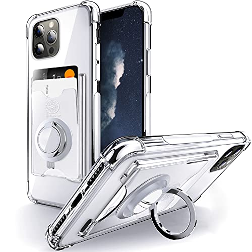 Shields Up Designed for iPhone 12 Case, iPhone 12 Pro Case, Minimalist Wallet Case with Card Holder and Ring Kickstand/Stand, Slim Protective Cover for Apple iPhone 12/12 Pro (6.1 inch) - Clear