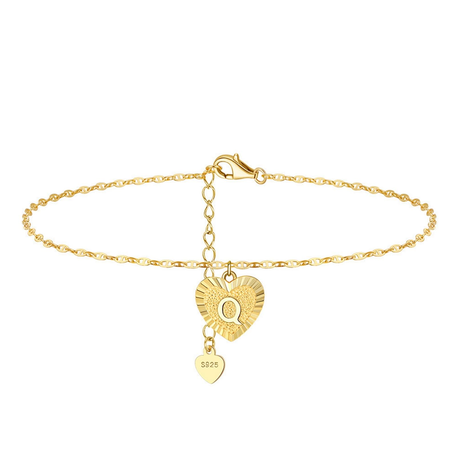 Cavigliera Argento 925 Donna, Cavigliera Donna Estiva Catena Semplice con Cuore Lettera A-Z, Bracciali alla Caviglia da Spiaggia Piede Catena Cavigliere Regolabili per Donne