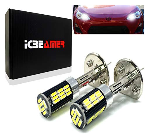 ICBEAMER LED H1 Fog Light Only,One pair 12V 11W Newest Version 3570 COB Chips w/Projector Lens Super White 6000K Bulbs
