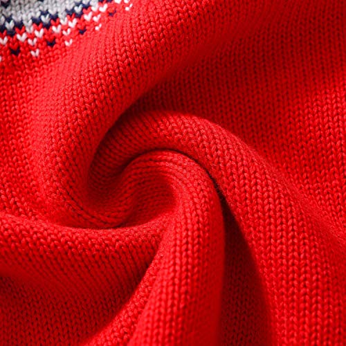 JGJSTAR Suéter de tricô infantil para meninos e meninas com gola redonda e gola redonda, Vermelho, 4