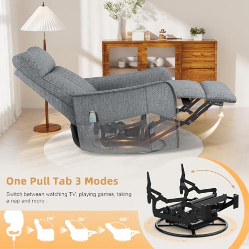 Srfzluxy Fernsehsessel Massagesessel mit Liegefunktion, Relaxsessel mit Wärme und Massage, 360°Drehbarer TV Sessel Wohnzimmer, Schaukelstuhl mit Gepolsterte Kopfstütze, 2 Seitentaschen – Bild 5