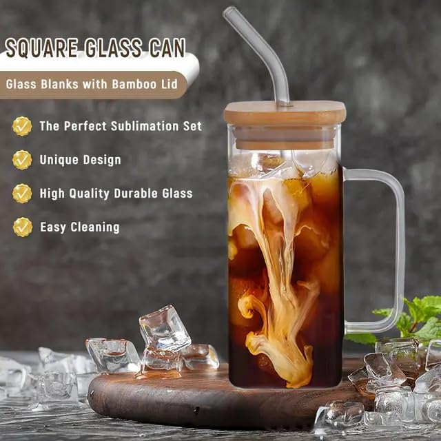 Image of KHOLAD Glass Tumbler with Wooden Lid & Straw 400ml, Glass Cup with Colored Handle Pack of 1, Iced Tea & Coffee Mugs for Straw and Direct Drinking Mouth Dual Use, Travel Sipper (Wooden LID)