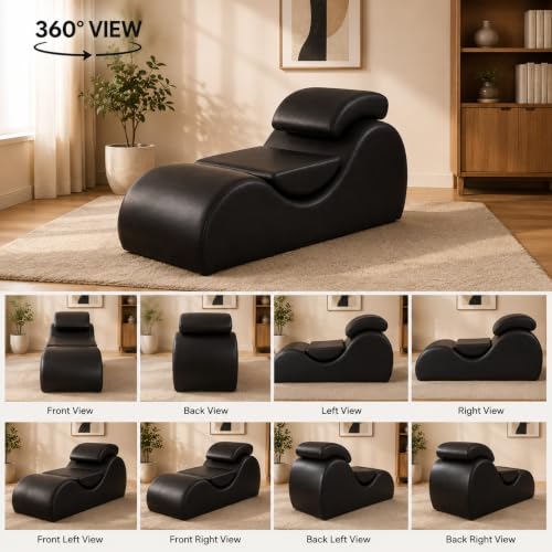Image of Leatherate Tantric Chaise Loung Chair, Yoga Chaise Lounge,Chaise Sofa Modern Lounge,Relaxing Chaise Lounge Chair, loveseats and chaises with Cushion (Black)