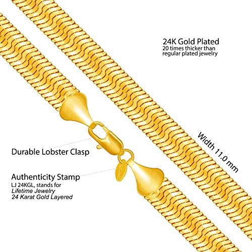 LIFETIME JEWELRY 11mm Flexible Herringbone Chain Necklace 24k Real Gold Plated3