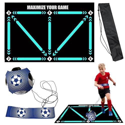 Tapis d'Entraînement Football 90x60cm - Tapis de Foot avec Ceinture Réglable & Sac de Transport - Antidérapant, Absorbant les Chocs - Améliore le Contrôle...