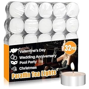 Tealight Candles Bulk – 32PCS Tea Candles Lights Mini Votive Candle with Cotton Wick for Home,Pool,Shabbat,Wedding,Emergencies,Christmas,Halloween