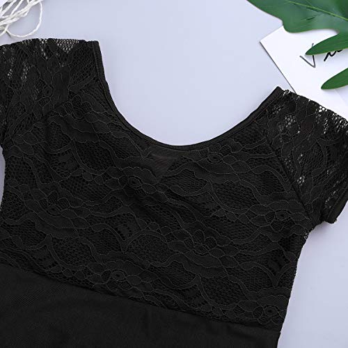 JEATHA Kids Girls One Piece Lace Splice Ballet Dance Costumes Gymnastics Leotard Bowtie Shaped Cutout Back Dancewear Black 10-12 - Thumbnail 5