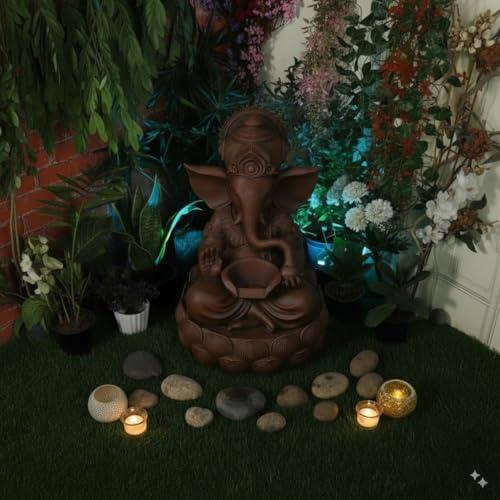 Image of Swarnhouse Lord Ganesha Decorative Water Fountain, 3 Feet Tall, Lotus Base, Indoor Outdoor Garden Decor (Article 2)