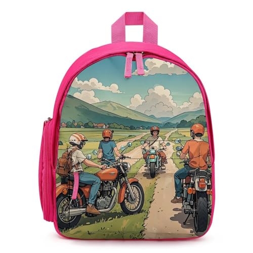 Friend Riding A Motorcycle Backpack for Men Women, Durable Small Bookbag Lightweight Daypack for Travel, Hiking, Pink-style