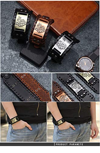 Image of GelConnie Viking Bracelet Punk Leather Cuff Bracelet Gothic Leather Wristband Bracelet with Nordic Amulet Scandinavian Talisman Celtic Pagan Jewelry