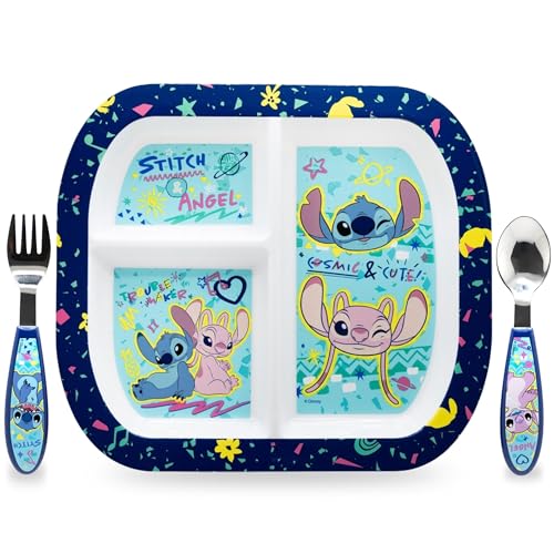 Sorrisini Wiederverwendbares Geschirr-Set, 3-teiliges Teller-Set, Entwöhnungsset für Babys mit Teller, Besteck aus Edelstahl, Kunststoffteller...