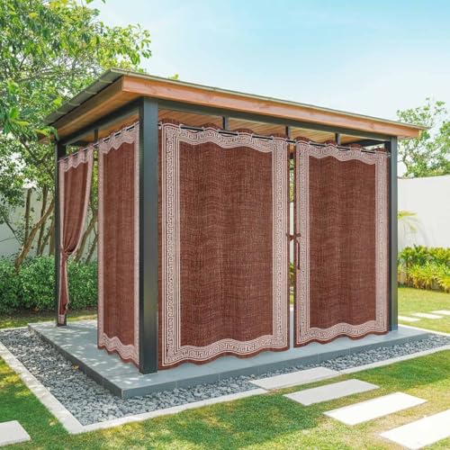 Outdoor Curtains for Patio Waterproof Weatherproof Coffee Brown Retro Greek