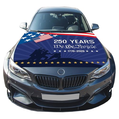 250 Years We The People Elastic Car Hood Cover Flag, Dustproof Stretch Fabric Protector for Auto Engine Cover, Universal Fit for Most Vehicles
