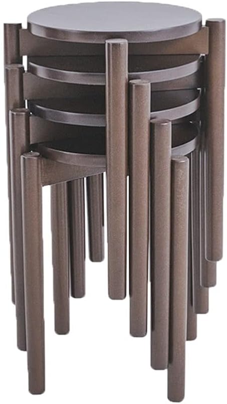 Minimalist Fashion Creative 6 Pack Stackable Dining Table and Stool High Stool, Solid Wood Stool Round Stool Wooden Stool Low Stool for Dining/Homecasual/4 Pack Walnut