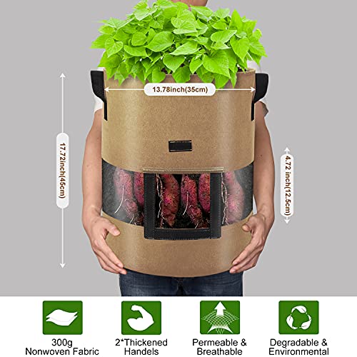 Visible Potato Grow Bags 10 Gallon with Flap 3-Pack,Potatoes Growing Containers with Handles&Visible Space, Heavy Duty Thickened Aeration Nonwoven Fabric Pots,alse for Tomato Strawberry