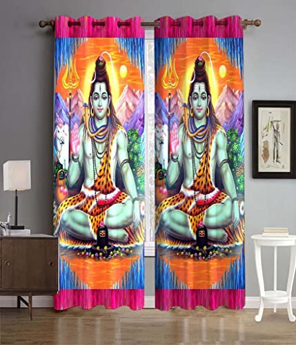 Image of UNITMALL Digital Printed God Curtains 1 Piece | Home Mandir Pooja Room Decor Bhgwan Long Door Curtain 9ft | Polyester Eyelet Drapes & Panels (4x9 Feet, Shiv Parivar)