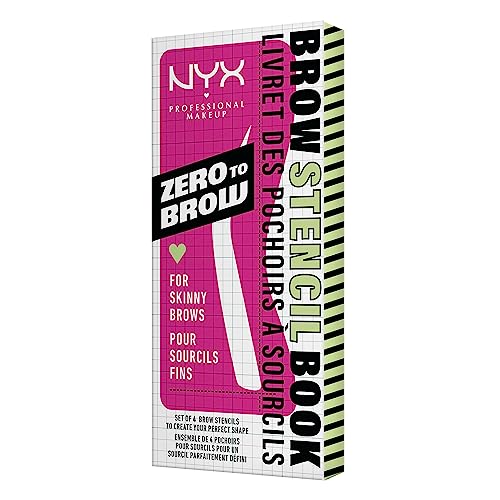 NYX Professional Makeup Brow Stencils for Thin Eyebrows Set of 4 Templates: Round, Straight, Arched and Extra Long, Zero to Brow