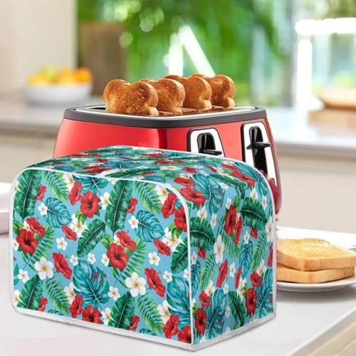 Image of Talayituse Tropical Hibiscus Plumeria Print Toaster Cover 2 Slice Wide Slot, Lightweight Bread Maker Cover Dust Protection Washable Appliance Bag, S