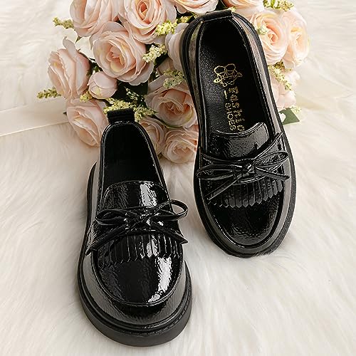 Image of KIDSUN Girl's Oxford School Uniform Dress Shoe Princess Flats Bow Slip on Loafer (Toddler /Little Kid)