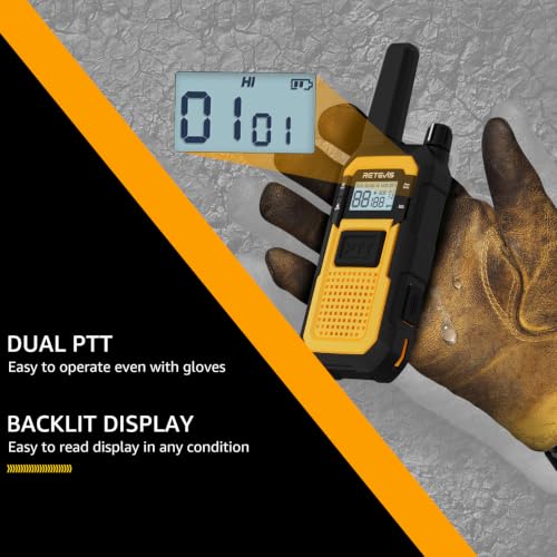 Image of Retevis RB48 IP67 Waterproof Walkie Talkies Long Range, MIL-STD-810H Heavy Duty Two Way Radio, Rugged & Large Front PTT, Vibration Alert, NOAA, Floating, for Construction Job Site (4 Pack) Yellow