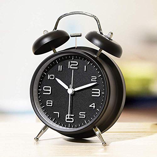 Wecker für Kinder 4-Zoll-Studenten kreativ mit Nachtlicht Reisewecker Simulation Quarz Wecker Analog No Noise Mini (Schwarz)
