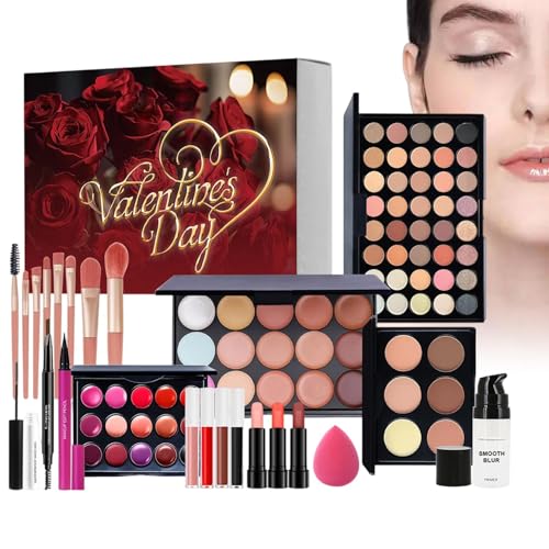 Kit de Maquillaje para el Día de San Valentín,Solución para Piel Sensible,Paleta con Labial y Sombras de Ojos para San Valentín - Para Madre Novia Esposa Principiantes Viaje Y Eventos