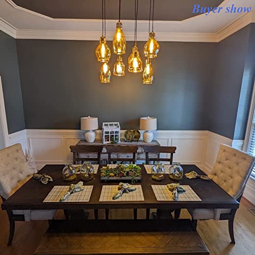 Morechange Vintage Kitchen Island Lights Fixtures 8-Light Linear Glass Chandelier, Cognac Glass Hanging Pendant Lighting Rustic Ceiling Lights Fixtures With Round Plate For Dining Room Cafe Bar #TOP5