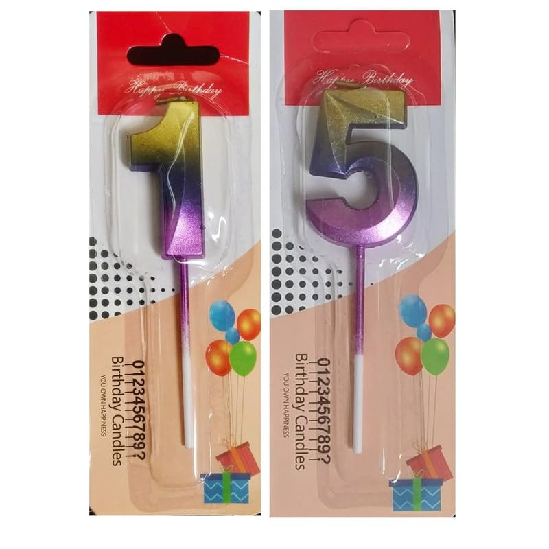 Image of Number Candles 3 inch for Birthday Parties, Wedding, Engagement, Valentines Day Celebration, Theme Party, Bridal Shower Decoration Multicolor (Numerical No 15 or 51)