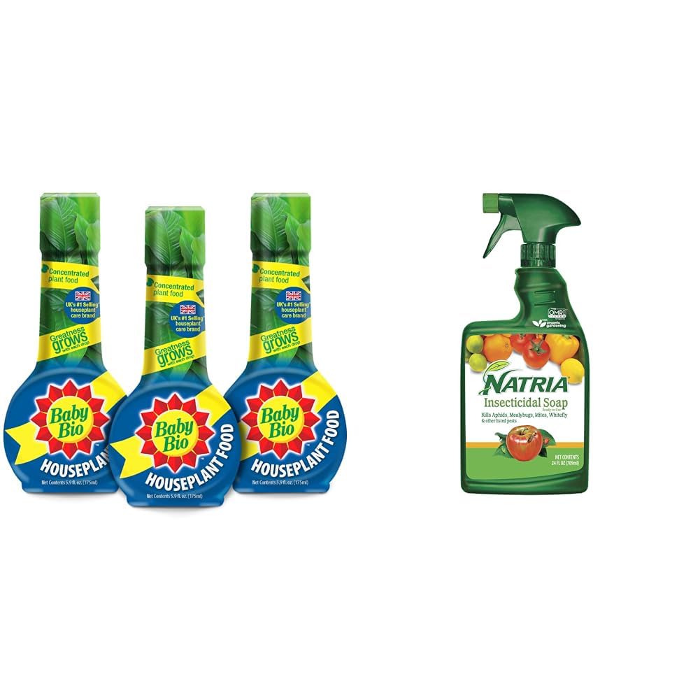 Baby Bio Houseplant Food, Concentrate, 5.9 Oz (3-Pack) with NATRIA Insecticidal Soap Insect Killer and Miticide for Organic Gardening, 24 oz, Ready-to-Use