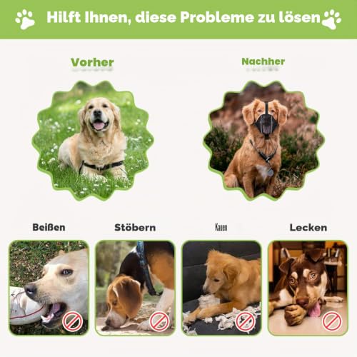 Maulkorb Mittlere/für große Hunde,Fressschutz Hund, Verstellbarer Atmungsaktiver Maulkorb für Haustiere,Anti-Kau-Mundschutz für Hunde,Passendes Hundehalsband(L)