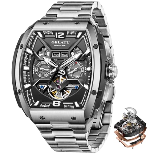 Image of OLEVS Automatic Watches for Men Luxury Skeleton Multi-Function Mechanical Watch Self Winding Date Waterproof Luminous Mens Watch