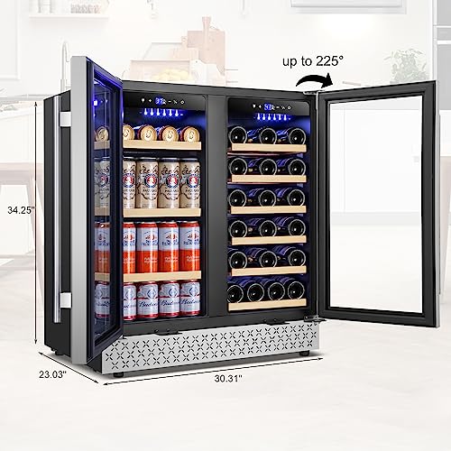 Image of Tylza 30 inch Dual Zone Wine and Beverage Cooler Quiet Compressor | 29B+110C, built-in or free, touch screen, auto-defrost, temp memory, glass+lock, <38dB