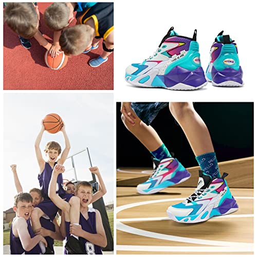 Image of VITUOFLY Kids Basketball Shoes Boys Sneakers Girls Mid-top Sports Shoes | Ankle protection, Non-slip TPR outsole, Cushioned shock-absorbing EVA midsole, Indoor outdoor sports for little & big kids