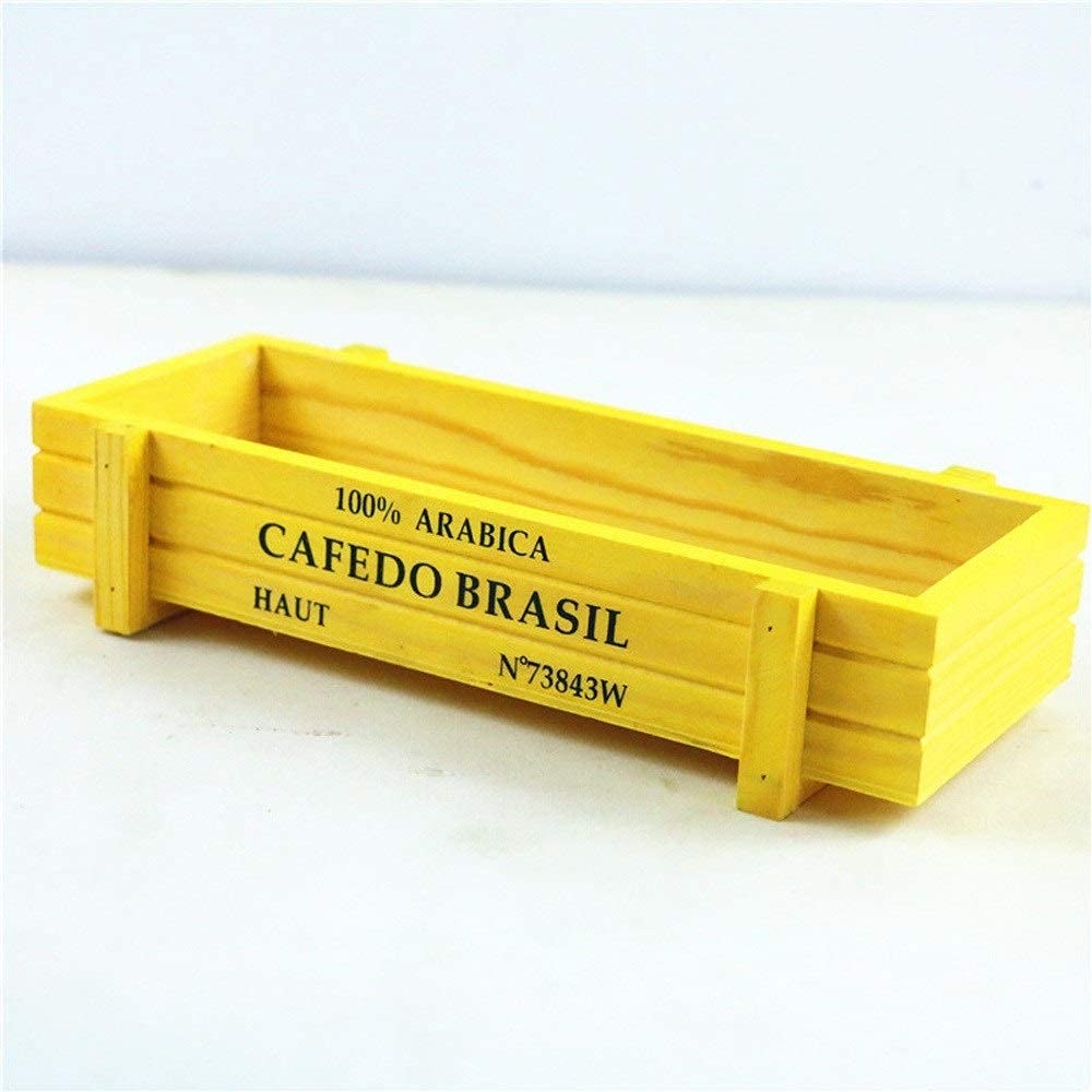 NZDY Creative Wooden Little Flower Pot Mini Succulent Plants Planter Personality Desktop Decorative Bonsai Flower Pot Rectangle Wood Flowerpot,Yellow