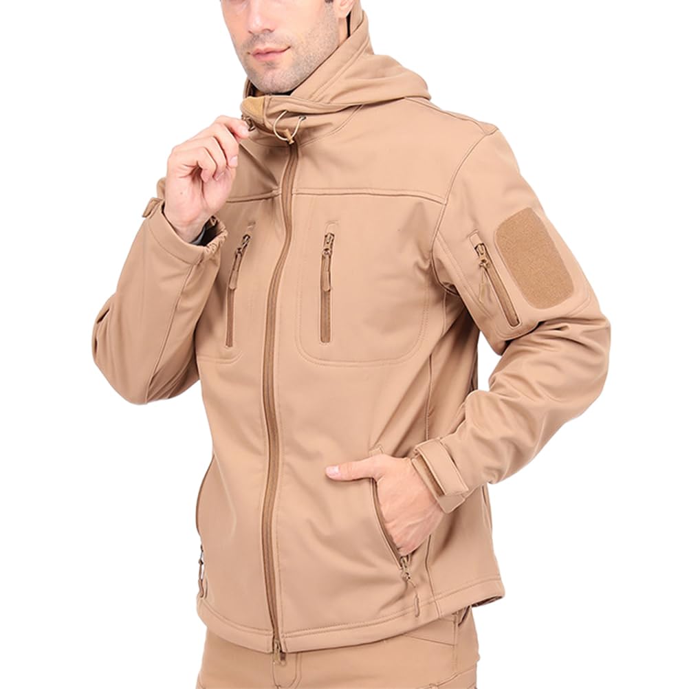 GUOCU Męskie outdoorowe wodoodporne kurtki na kemping, polowanie, wędkowanie, softshell, taktyczna kurtka z kapturem, ciepły polar, kamuflaż, wojskowe, kurtki turystyczne
