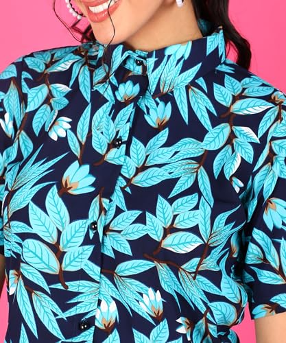 Image of POPWINGS Ethnic Printed Cotton Half Sleeves Regular Fit Crop Shirts for Women Stylish Western Casual Wear